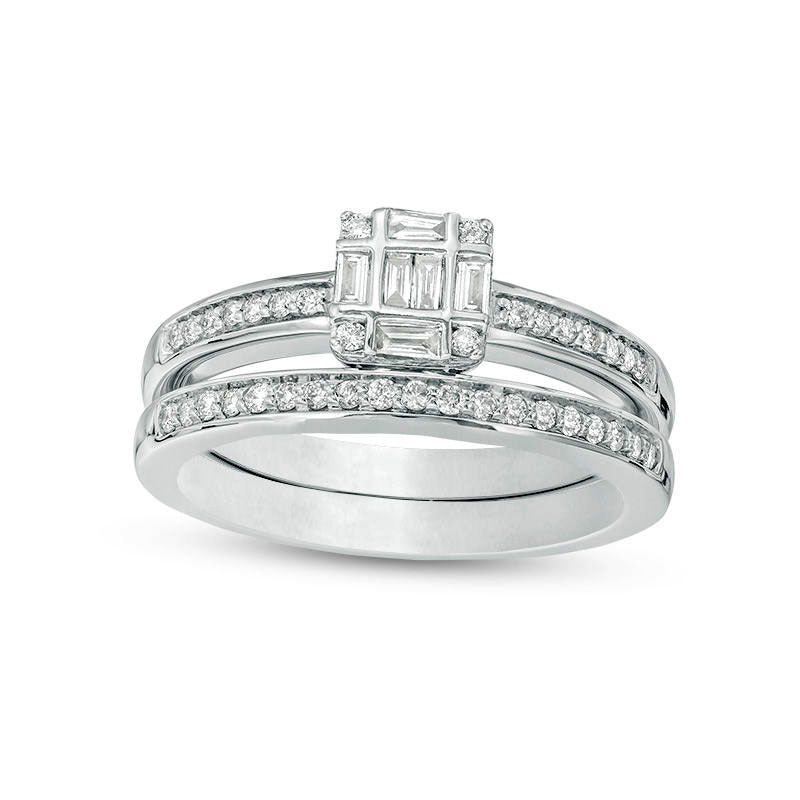 Image of ID 1 033 CT TW Composite Square Natural Diamond Bridal Engagement Ring Set in Solid 10K White Gold