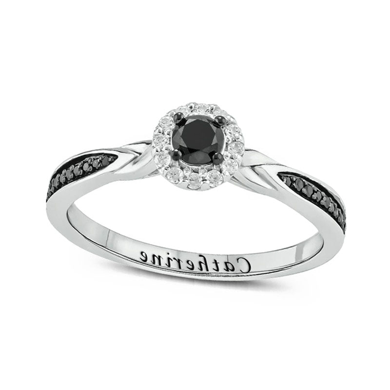 Image of ID 1 033 CT TW Enhanced Black and White Natural Diamond Frame Braid Shank Engravable Promise Ring in Solid 10K White Gold (1 Line)