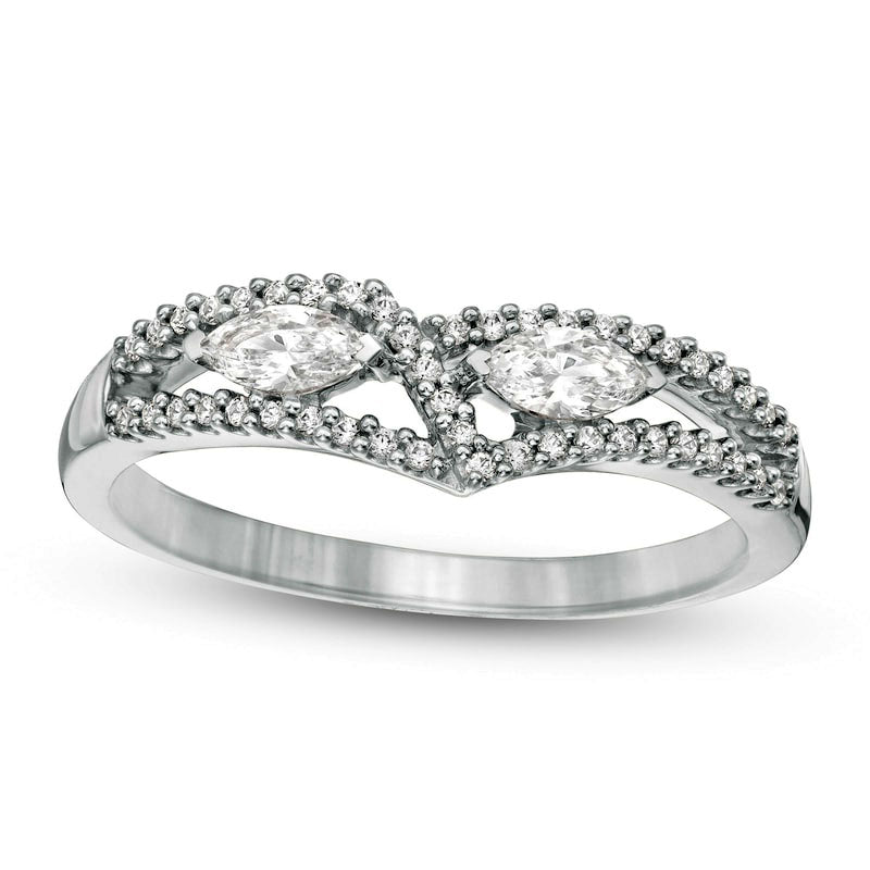 Image of ID 1 033 CT TW Marquise Natural Diamond Chevron Split Shank Ring in Solid 10K White Gold