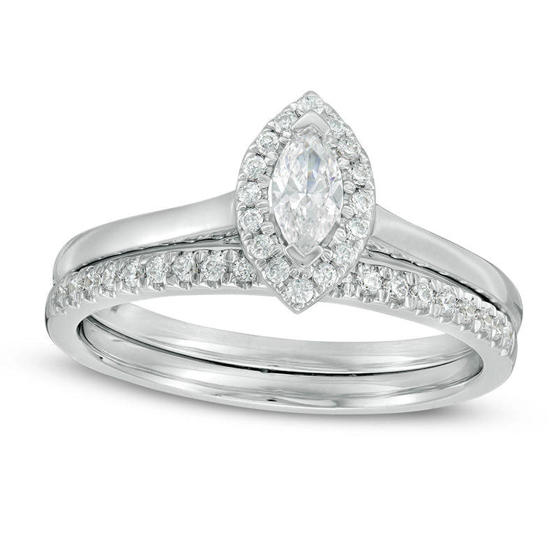 Image of ID 1 033 CT TW Marquise Natural Diamond Frame Bridal Engagement Ring Set in Solid 14K White Gold