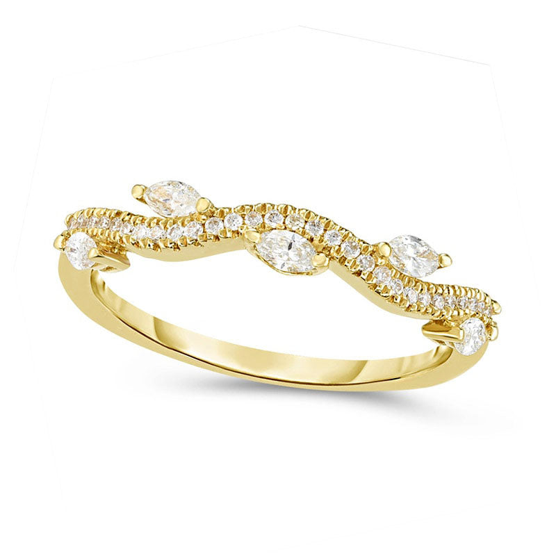 Image of ID 1 033 CT TW Marquise and Round Natural Diamond Wave Vine Stackable Band in Solid 14K Gold