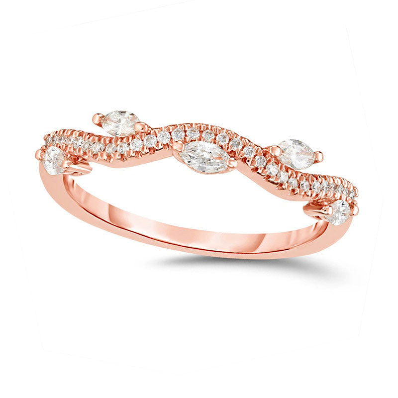 Image of ID 1 033 CT TW Marquise and Round Natural Diamond Wave Vine Stackable Band in Solid 14K Rose Gold