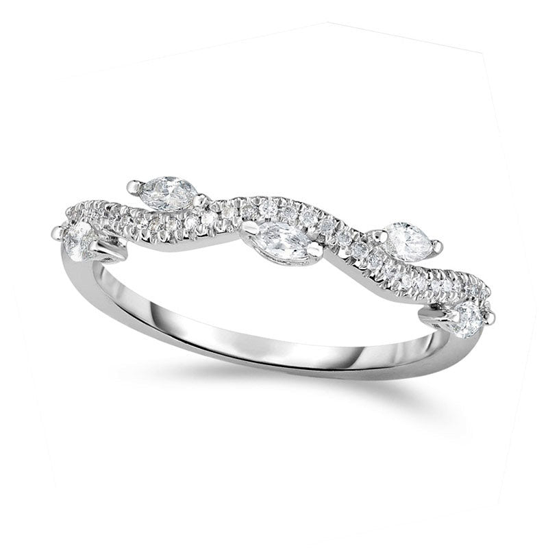 Image of ID 1 033 CT TW Marquise and Round Natural Diamond Wave Vine Stackable Band in Solid 14K White Gold