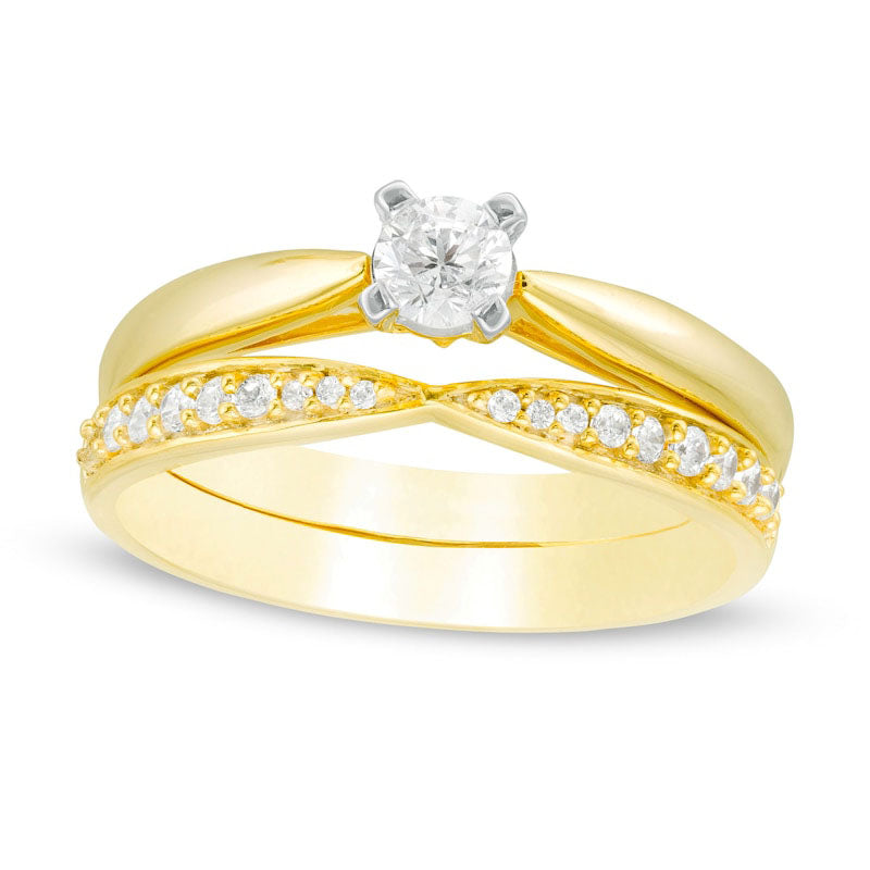 Image of ID 1 033 CT TW Natural Diamond Bridal Engagement Ring Set in Solid 10K Yellow Gold