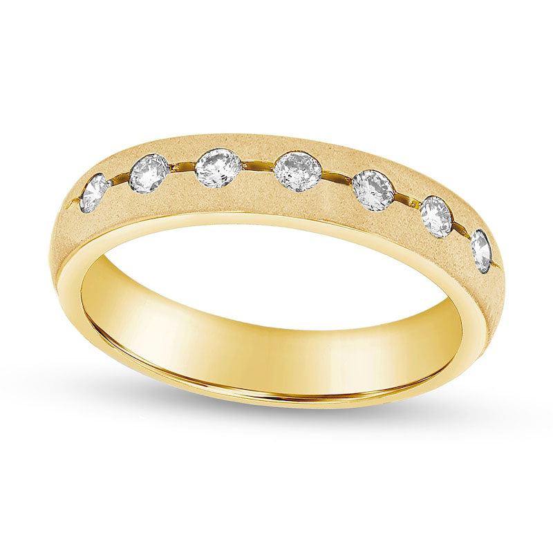 Image of ID 1 033 CT TW Natural Diamond Brushed Wedding Band in Solid 14K Gold (H/SI2)