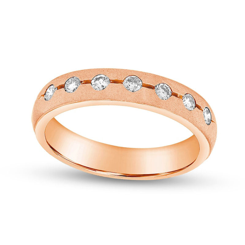 Image of ID 1 033 CT TW Natural Diamond Brushed Wedding Band in Solid 14K Rose Gold (H/SI2)