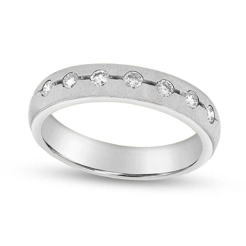 Image of ID 1 033 CT TW Natural Diamond Brushed Wedding Band in Solid 14K White Gold (H/SI2)