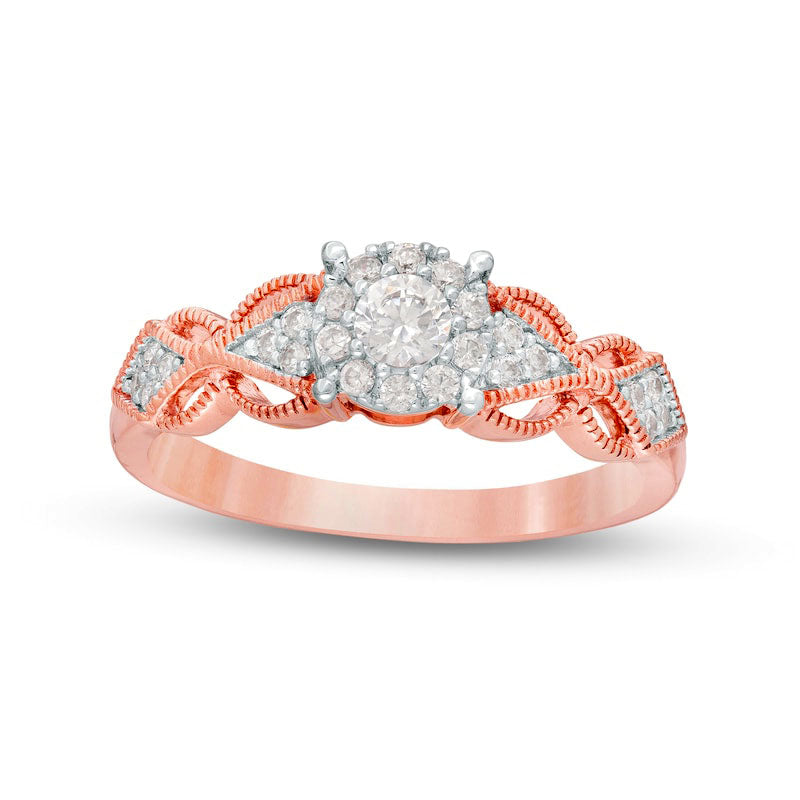 Image of ID 1 033 CT TW Natural Diamond Butterfly-Sides Antique Vintage-Style Engagement Ring in Solid 10K Rose Gold