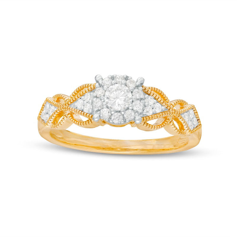 Image of ID 1 033 CT TW Natural Diamond Butterfly-Sides Antique Vintage-Style Engagement Ring in Solid 10K Yellow Gold