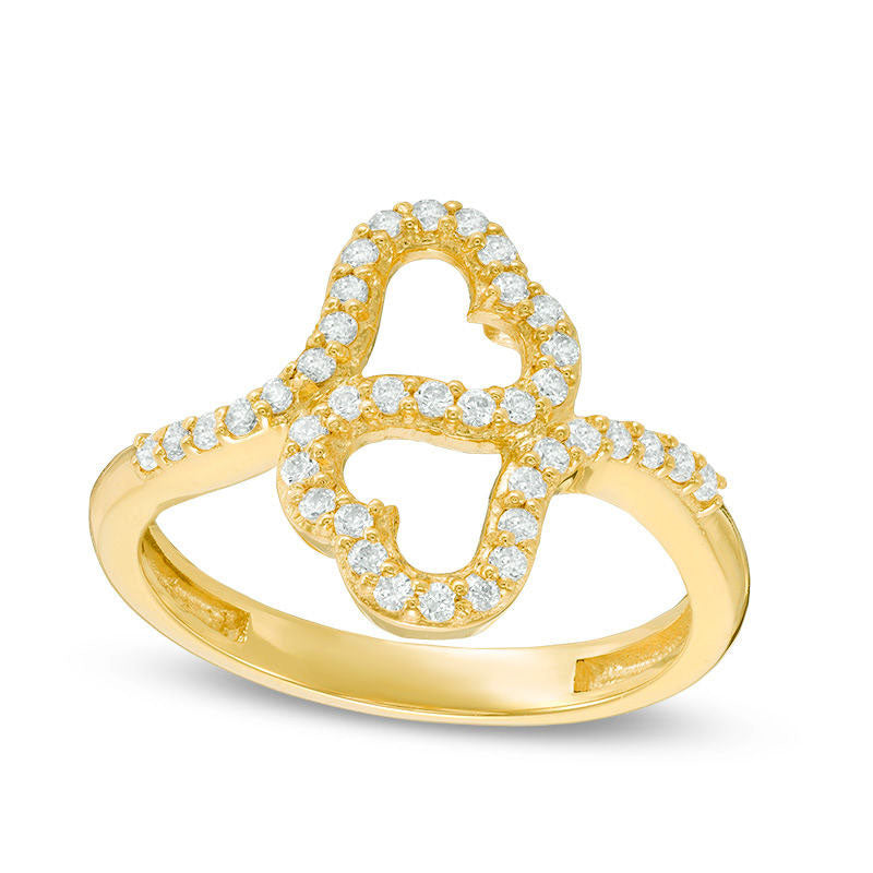 Image of ID 1 033 CT TW Natural Diamond Bypass Heart Ring in Solid 10K Yellow Gold