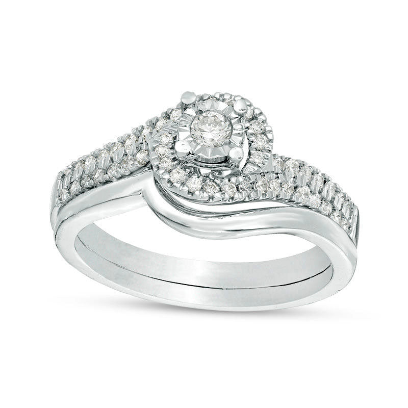 Image of ID 1 033 CT TW Natural Diamond Bypass Swirl Bridal Engagement Ring Set in Solid 10K White Gold
