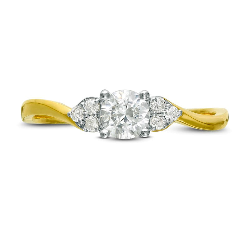 Image of ID 1 033 CT TW Natural Diamond Bypass Tri-Sides Engagement Ring in Solid 10K Yellow Gold