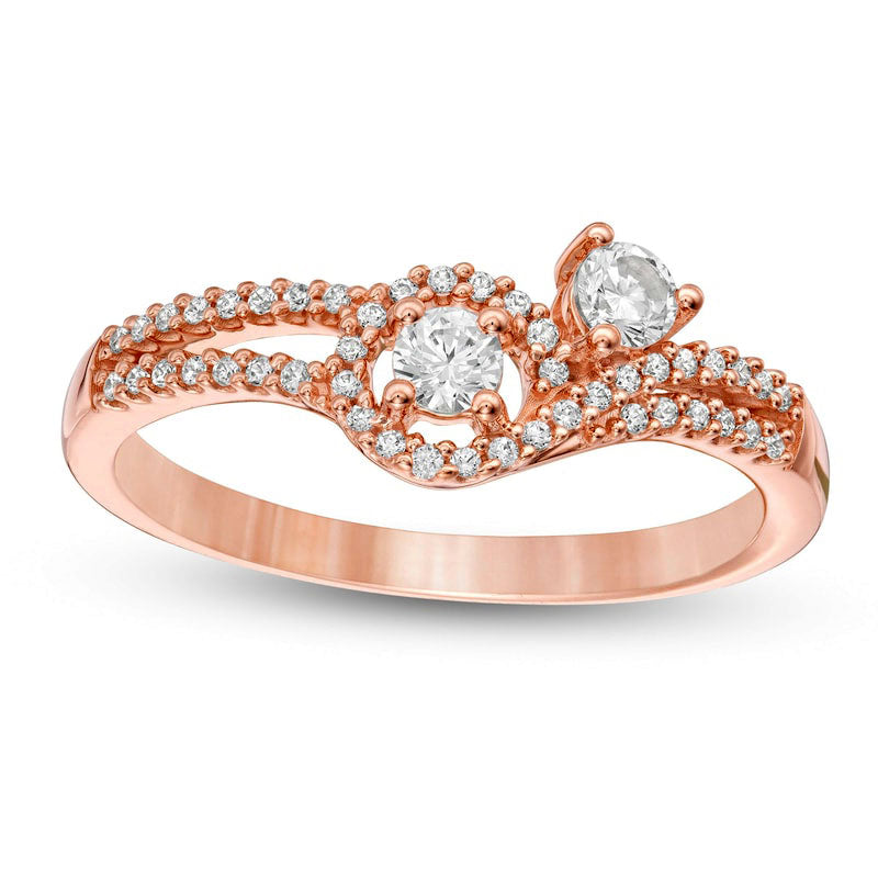 Image of ID 1 033 CT TW Natural Diamond Chevron Split Shank Ring in Solid 10K Rose Gold