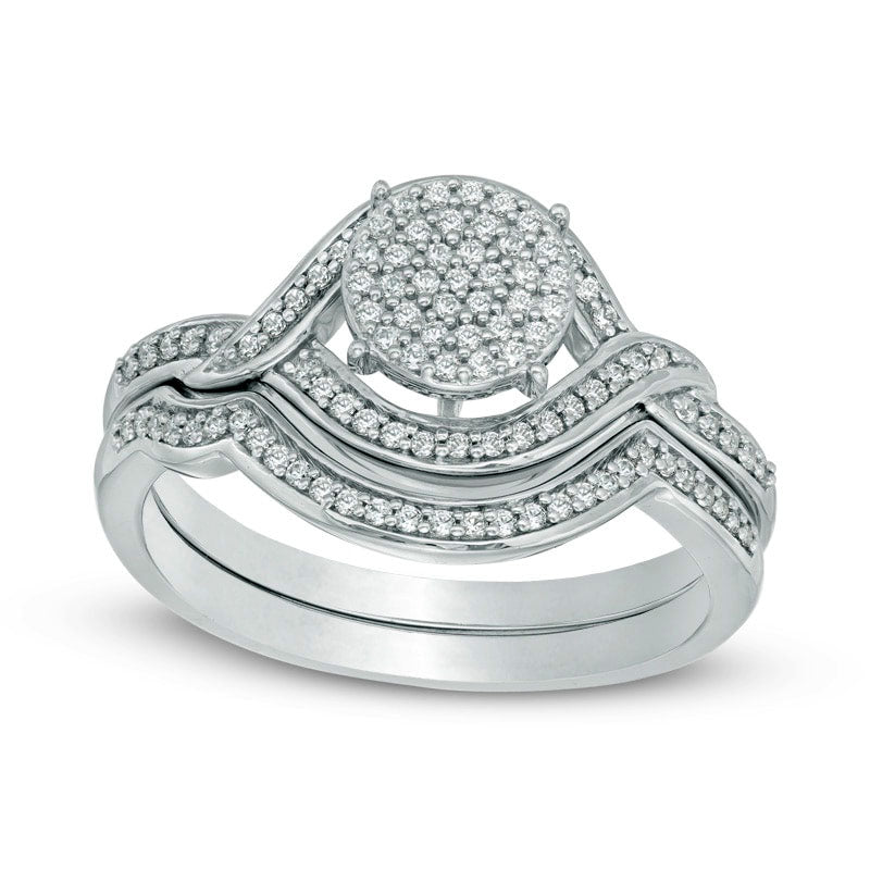 Image of ID 1 033 CT TW Natural Diamond Cluster Bridal Engagement Ring Set in Solid 10K White Gold