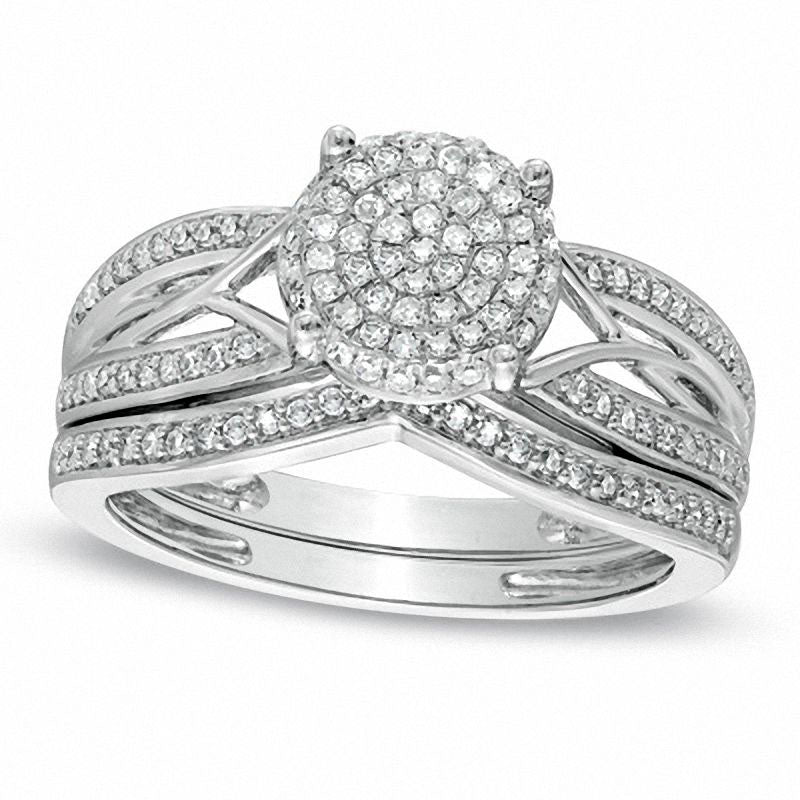 Image of ID 1 033 CT TW Natural Diamond Cluster Intertwined Bridal Engagement Ring Set in Solid 10K White Gold