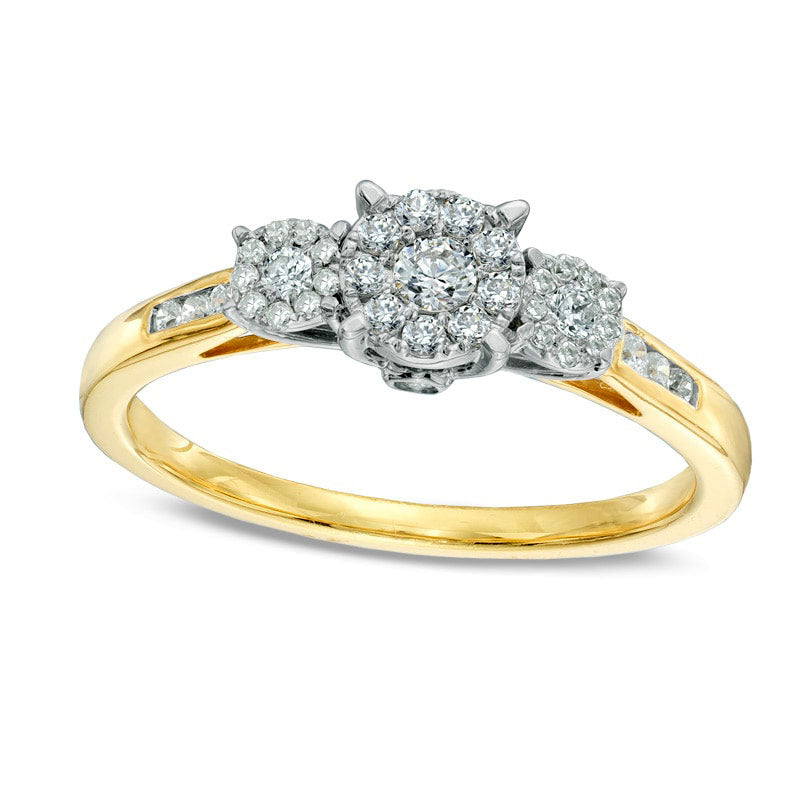 Image of ID 1 033 CT TW Natural Diamond Cluster Three Stone Engagement Ring in Solid 10K Yellow Gold