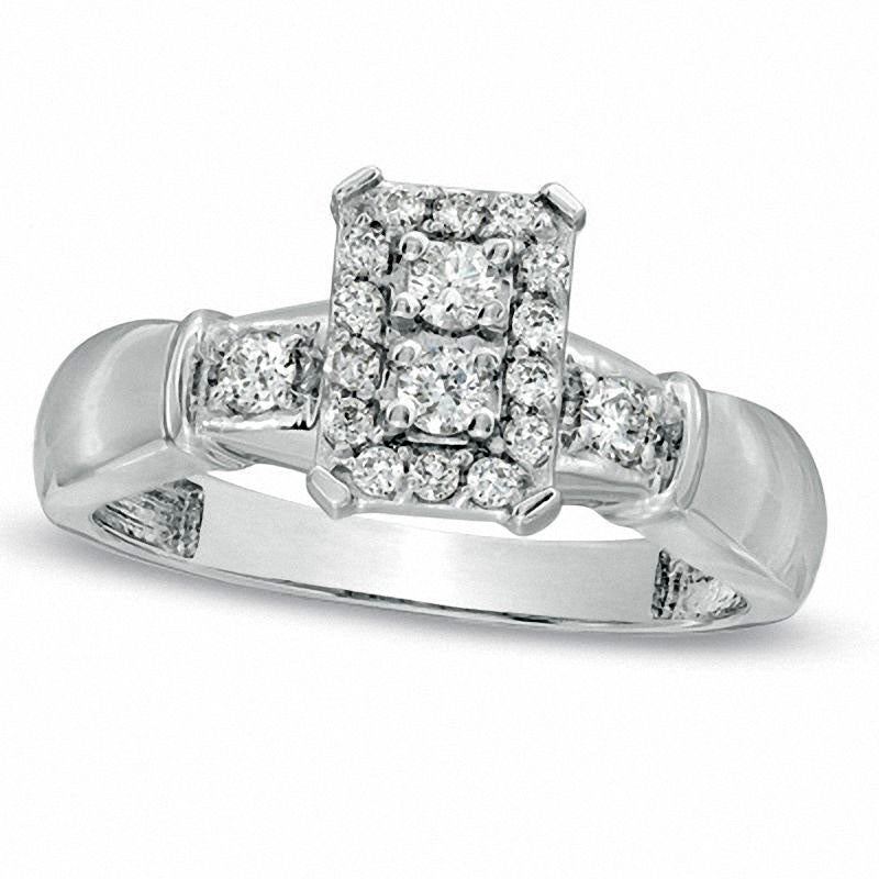 Image of ID 1 033 CT TW Natural Diamond Composite Rectangular Engagement Ring in Solid 10K White Gold
