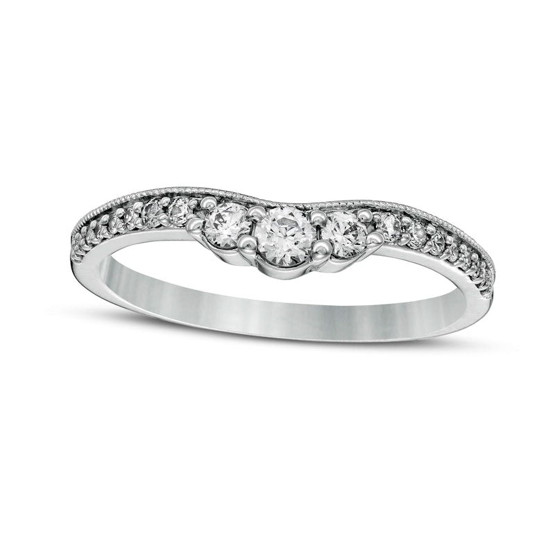 Image of ID 1 033 CT TW Natural Diamond Contour Antique Vintage-Style Anniversary Band in Solid 14K White Gold