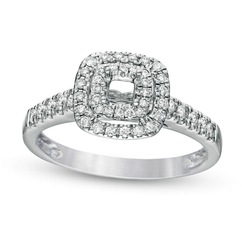 Image of ID 1 033 CT TW Natural Diamond Double Cushion Frame Semi-Mount in Solid 14K White Gold