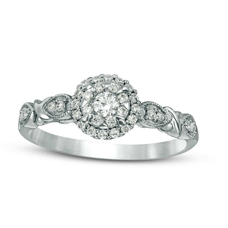 Image of ID 1 033 CT TW Natural Diamond Double Frame Twist Antique Vintage-Style Engagement Ring in Solid 14K White Gold