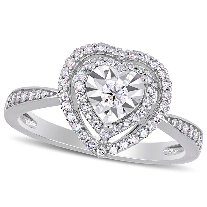 Image of ID 1 033 CT TW Natural Diamond Double Heart Frame Engagement Ring in Sterling Silver