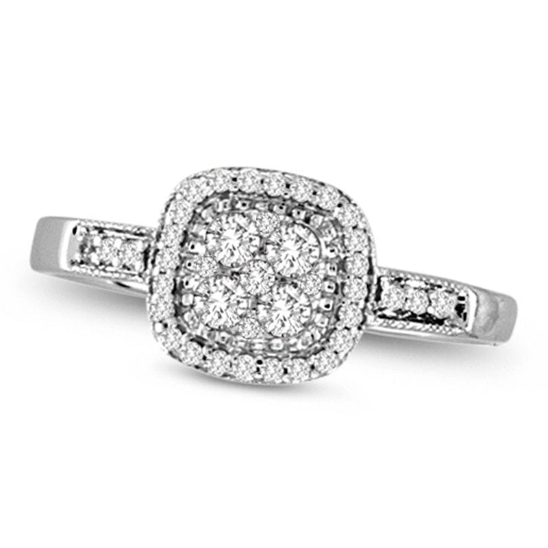 Image of ID 1 033 CT TW Natural Diamond Double Square Frame Cluster Ring in Solid 14K White Gold