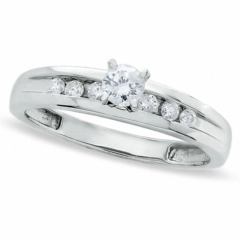 Image of ID 1 033 CT TW Natural Diamond Engagement Ring in Solid 10K White Gold