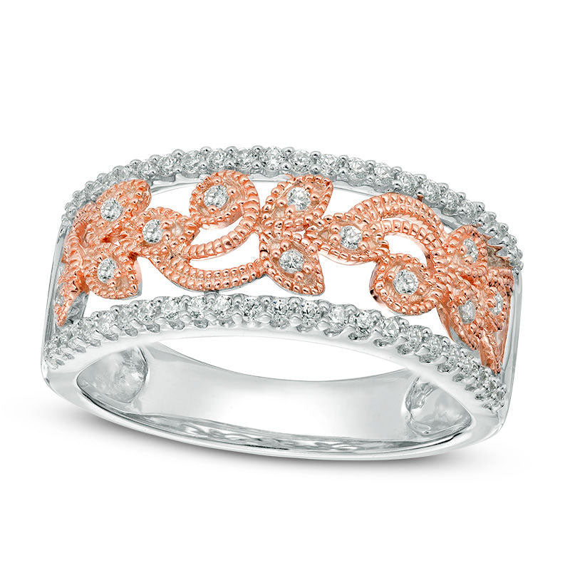 Image of ID 1 033 CT TW Natural Diamond Filigree Antique Vintage-Style Band in Solid 10K Two-Tone Gold