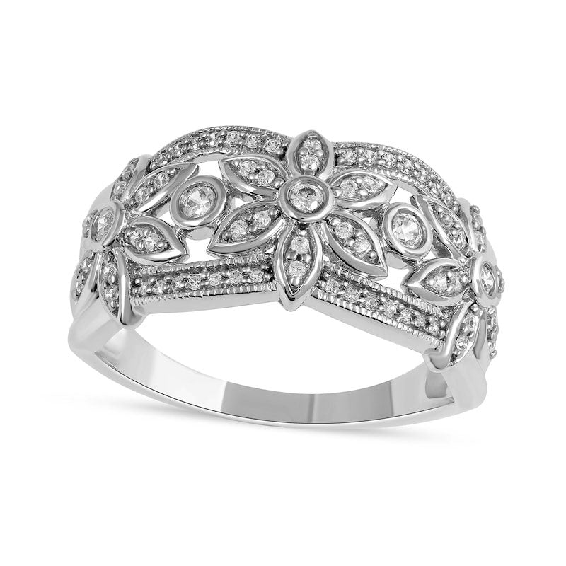 Image of ID 1 033 CT TW Natural Diamond Flower Antique Vintage-Style Ring in Solid 10K White Gold