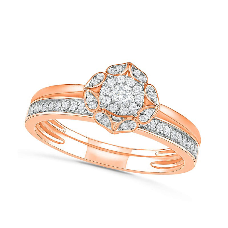 Image of ID 1 033 CT TW Natural Diamond Flower Frame Bridal Engagement Ring Set in Solid 10K Rose Gold