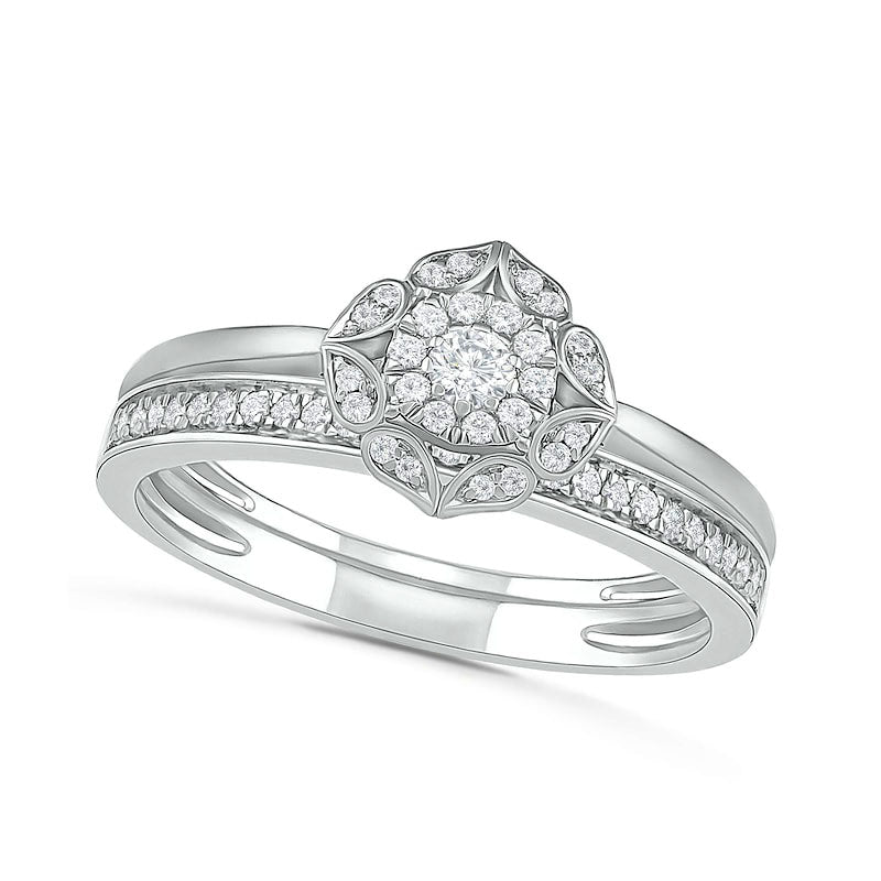 Image of ID 1 033 CT TW Natural Diamond Flower Frame Bridal Engagement Ring Set in Solid 10K White Gold