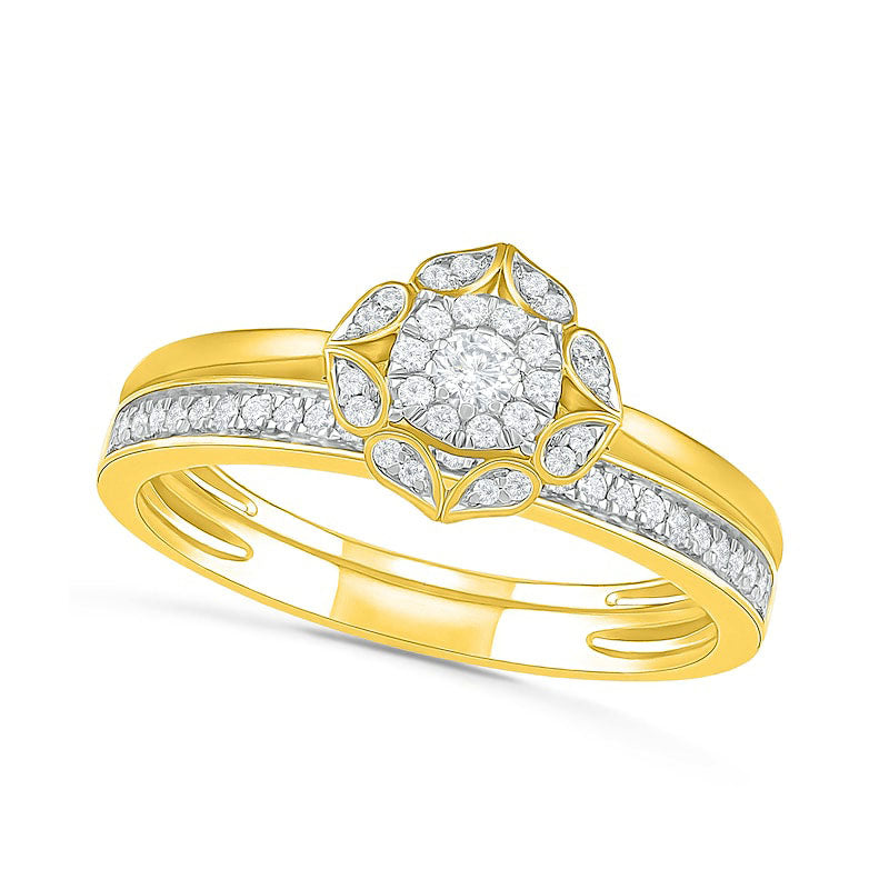 Image of ID 1 033 CT TW Natural Diamond Flower Frame Bridal Engagement Ring Set in Solid 10K Yellow Gold