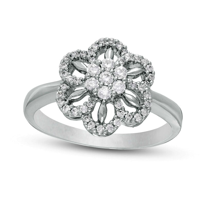 Image of ID 1 033 CT TW Natural Diamond Flower Frame Ring in Solid 10K White Gold