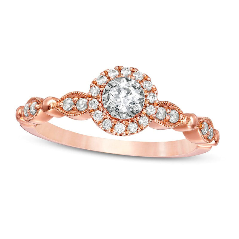 Image of ID 1 033 CT TW Natural Diamond Frame Antique Vintage-Style Art Deco Engagement Ring in Solid 10K Rose Gold
