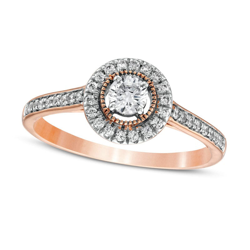 Image of ID 1 033 CT TW Natural Diamond Frame Antique Vintage-Style Engagement Ring in Solid 10K Rose Gold