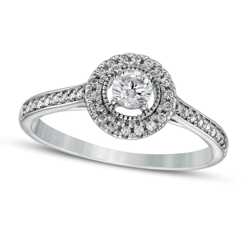 Image of ID 1 033 CT TW Natural Diamond Frame Antique Vintage-Style Engagement Ring in Solid 10K White Gold