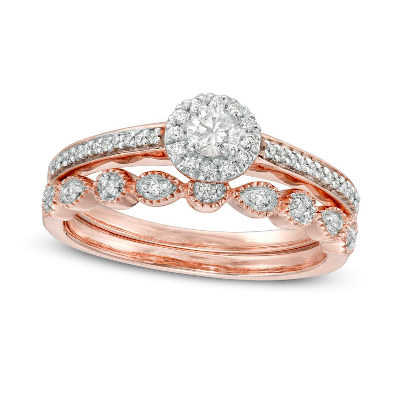 Image of ID 1 033 CT TW Natural Diamond Frame Art Deco Bridal Engagement Ring Set in Solid 10K Rose Gold