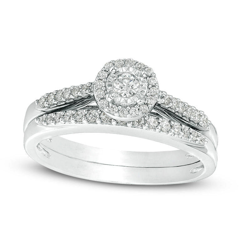 Image of ID 1 033 CT TW Natural Diamond Frame Bridal Engagement Ring Set in Solid 10K White Gold