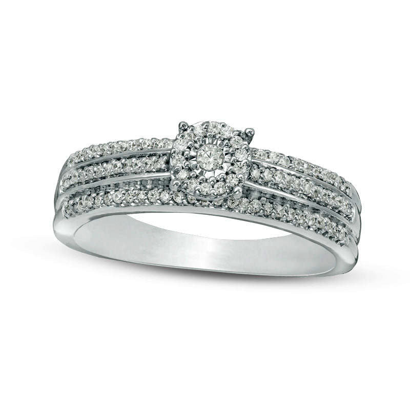 Image of ID 1 033 CT TW Natural Diamond Frame Multi-Row Engagement Ring in Solid 10K White Gold