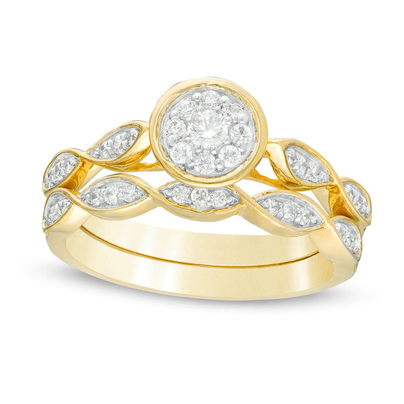 Image of ID 1 033 CT TW Natural Diamond Frame Twist Shank Bridal Engagement Ring Set in Solid 10K Yellow Gold