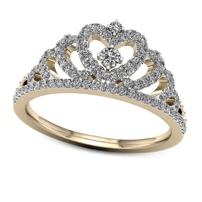 Image of ID 1 033 CT TW Natural Diamond Heart Crown Ring in Solid 10K Yellow Gold