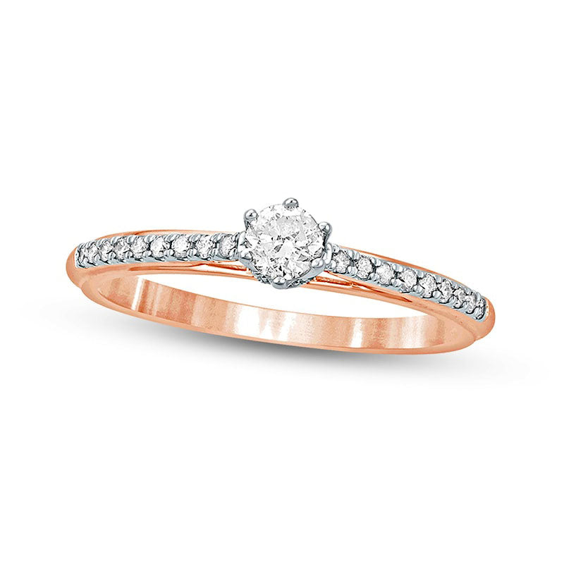 Image of ID 1 033 CT TW Natural Diamond Hidden Halo Cathedral Engagement Ring in Solid 10K Rose Gold (I/I2)