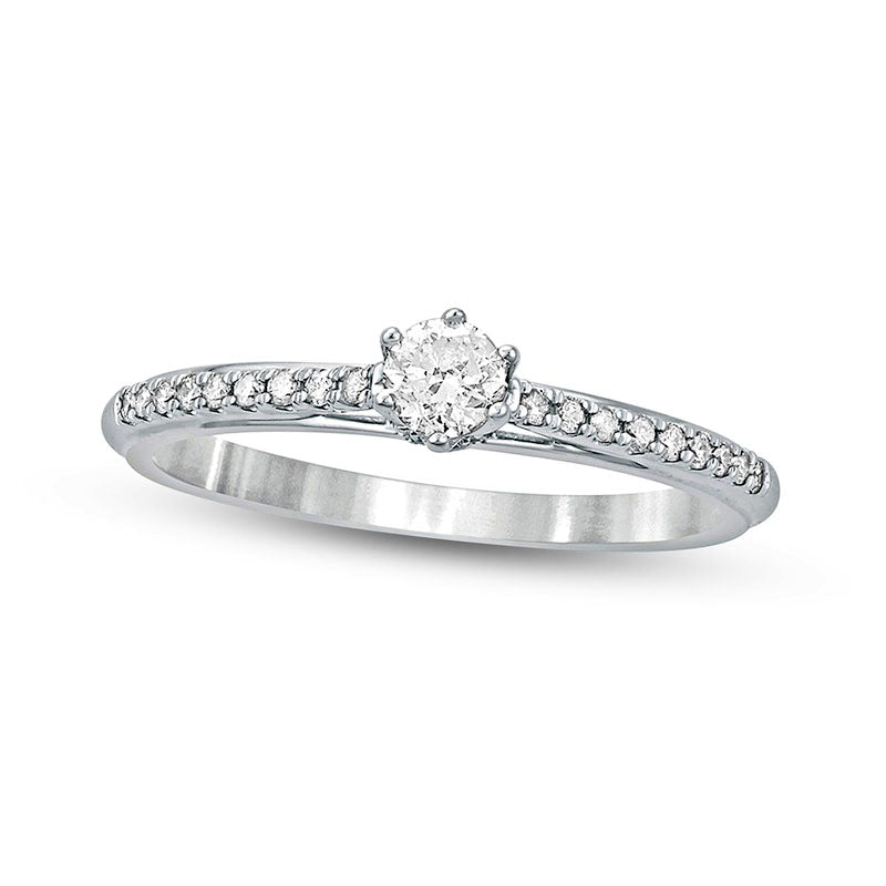 Image of ID 1 033 CT TW Natural Diamond Hidden Halo Cathedral Engagement Ring in Solid 10K White Gold (I/I2)