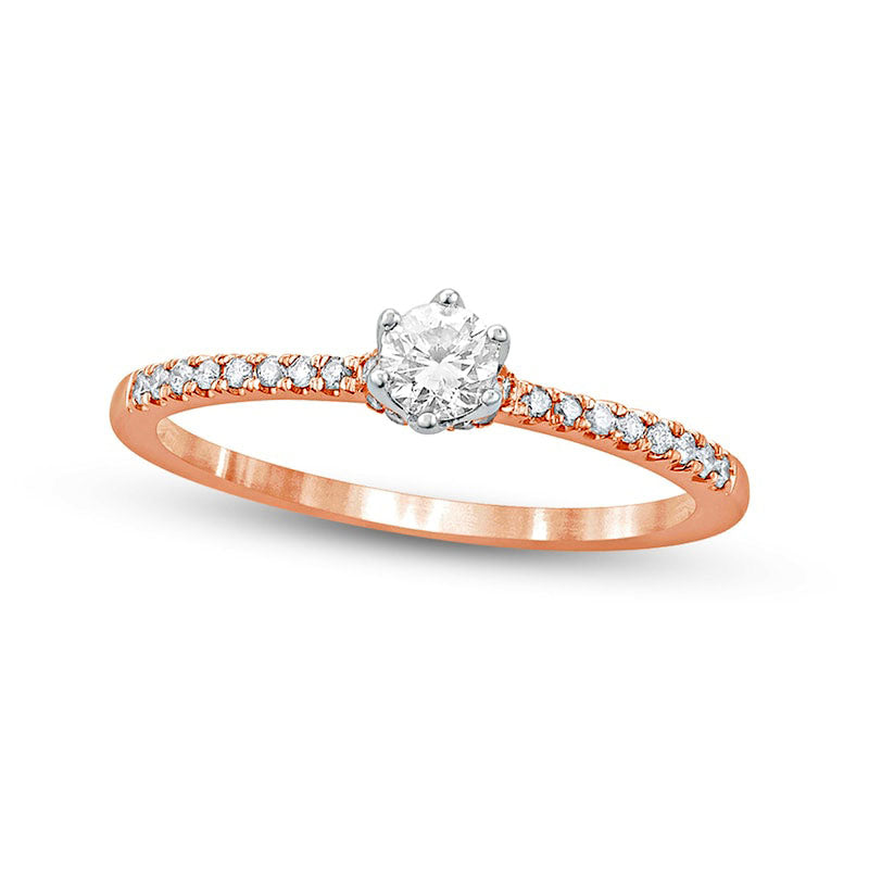 Image of ID 1 033 CT TW Natural Diamond Hidden Halo Engagement Ring in Solid 10K Rose Gold (I/I2)