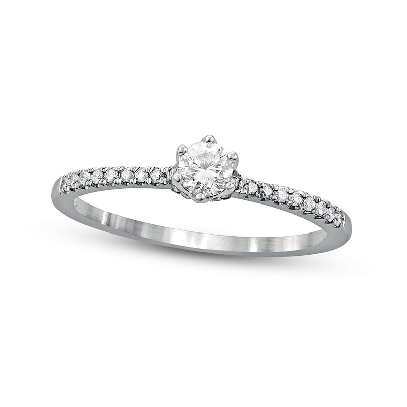 Image of ID 1 033 CT TW Natural Diamond Hidden Halo Engagement Ring in Solid 10K White Gold (I/I2)
