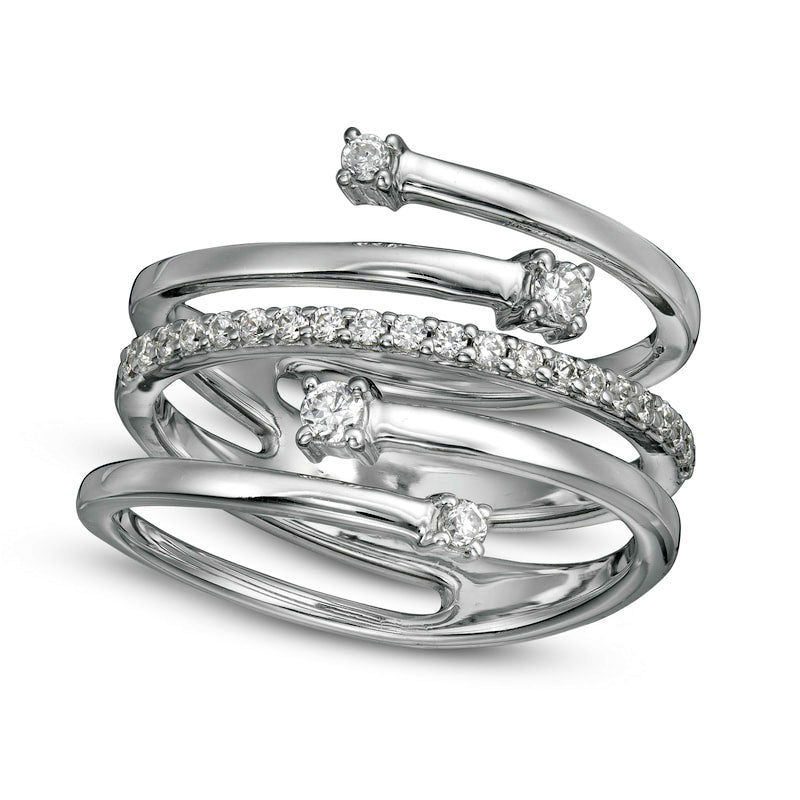 Image of ID 1 033 CT TW Natural Diamond Multi-Row Bypass Ring in Solid 10K White Gold