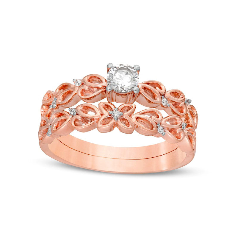 Image of ID 1 033 CT TW Natural Diamond Open Floral Bridal Engagement Ring Set in Solid 10K Rose Gold