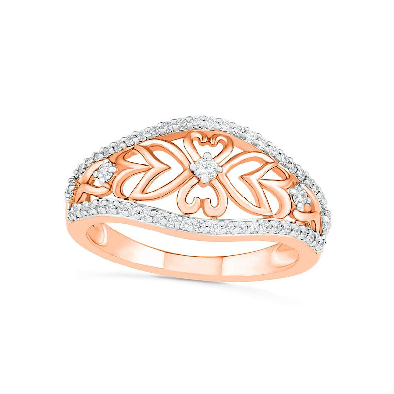 Image of ID 1 033 CT TW Natural Diamond Ornate Flower Ring in Solid 10K Rose Gold