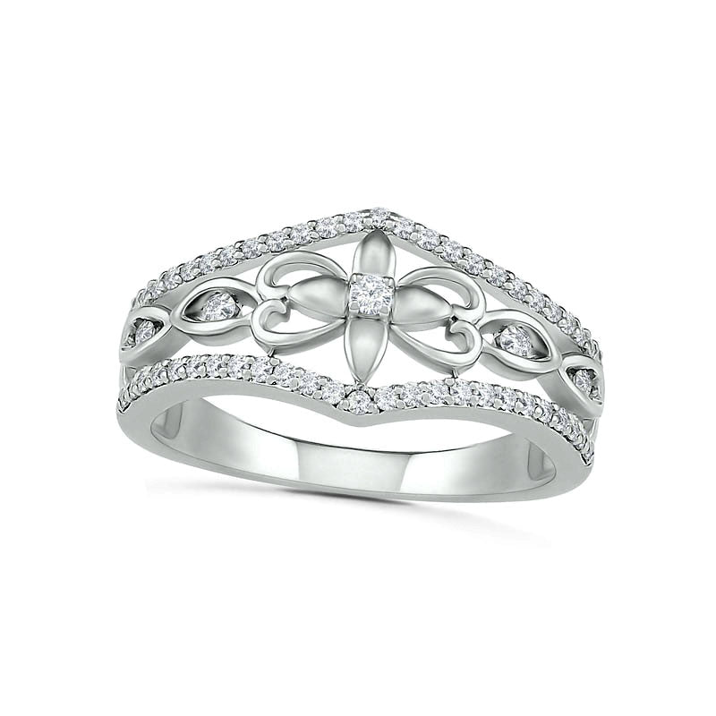 Image of ID 1 033 CT TW Natural Diamond Ornate Flower Ring in Solid 10K White Gold