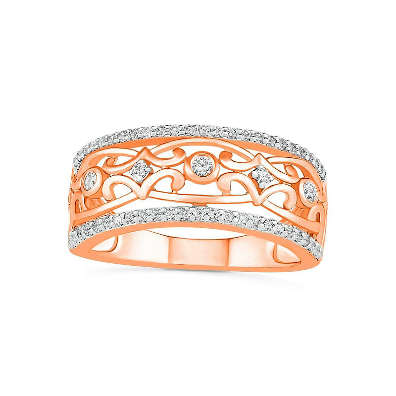 Image of ID 1 033 CT TW Natural Diamond Ornate Ring in Solid 10K Rose Gold